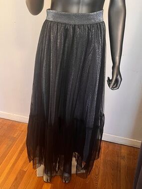 Black Shimmer Tiered Maxi Skirt with Glitter Waistband